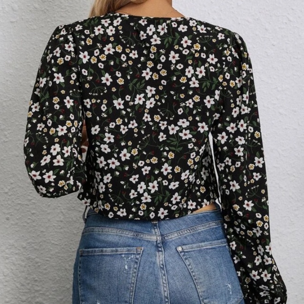 Floral tie front blouse womens - Picture 3 of 4